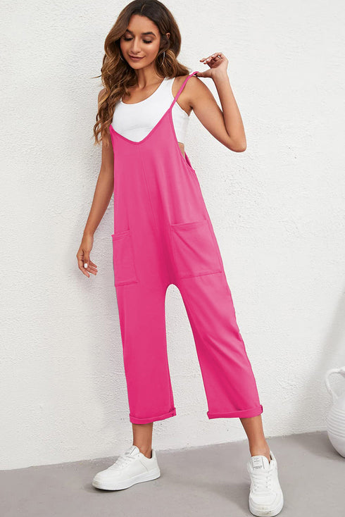Pocketed Adjustable Spaghetti Strap Straight Leg Jumpsuit